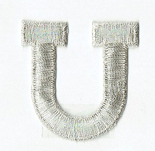 Alphabet Letter - U - Color Silver - 2 inch Block Style - Iron On Embroidered Applique Patch