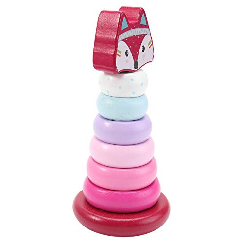 NUOBESTY 1 Set Wooden Stacking Blocks Fox Balancing Building Games Montessori Toy for Baby Toddler Kids  Pink