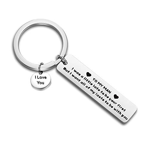 FEELMEM To My Man Love Keychain Gift for Husband I Was A Little Late To Be Your First But I Want All Of My Lasts To Be With You Boyfriend Gift for Him silver FEELMEM To My Man Love Keychain Gift for Husband I Was A Little Late To Be Your First But I Want All Of My Lasts To Be With You Boyfriend Gift for Him silver