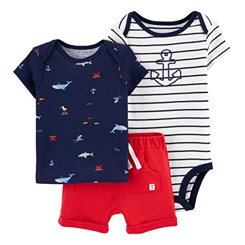 Carter s 3-Piece Little Short Set  Red Navy Anchor  3 Months