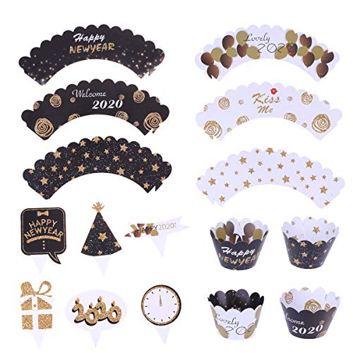 FUNZZY 2020 New Year Party Cake Toppers and Wrappers Set Creative Cupcake Decor Food Decor Fruits Picks Party Supplies for New Year Party 72 Pcs FUNZZY 2020 New Year Party Cake Toppers and Wrappers Set Creative Cupcake Decor Food Decor Fruits Picks Party Supplies for New Year Party 72 Pcs