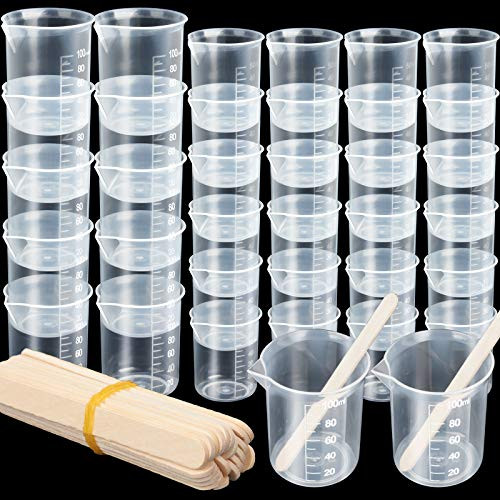 36 PCS Plastic Liquid Measuring Cup  LEOBRO 12 PCS 100ML Epoxy Mixing Cup  24 PCS 50ML Paint Mixing Cup  20 PCS Wooden Stir Stick  Multipurpose Measuring Mixing Cup for Epoxy Resin Paint