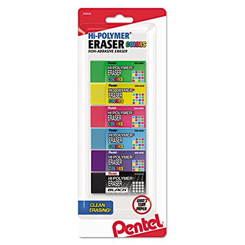 Pentel ZEH05CRBP6M Hi-Polymer Block Eraser Assorted 6 Pack