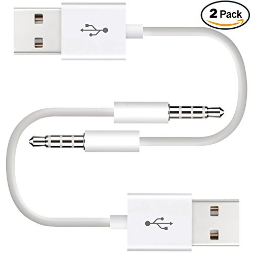 iPod Shuffle Charger 4th/3rd/5th Generation Cable, UNOOE iPod Shuffle Cable 3.5mm Aux Jack to USB Charging Cord Connector Sync Data Transfer for Apple iPod Shuffle 3th/4th/5th generation (2 Pack)