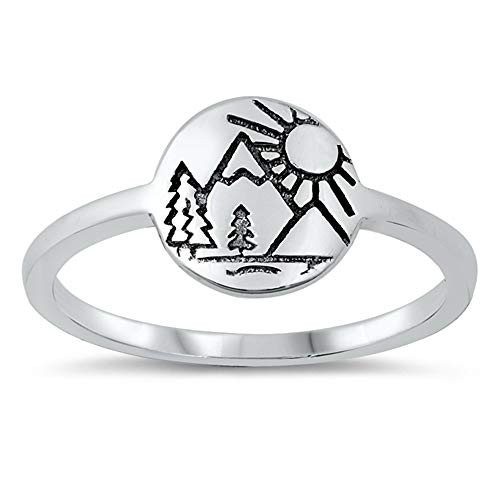 CloseoutWarehouse Sterling Silver Tree Mountain Sun Ring Size 7