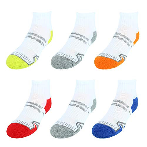 Fruit of the Loom Boys  6-Pair Half Cushion Ankle Socks  Large  Shoe Size  3-9   White