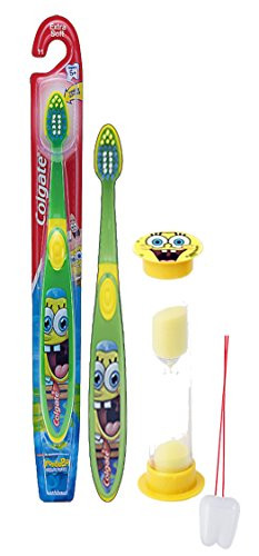 SpongeBob 2pc Bright Smile Oral Hygiene Set! Soft Manual Toothbrush  and  Brushing Timer! Plus Bonus  inchRemember to Brush inch Visual Aid!