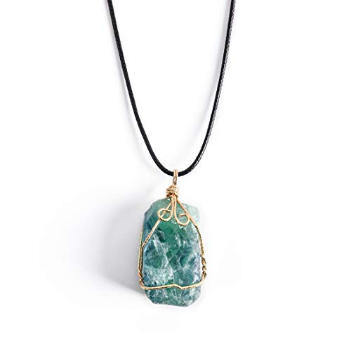 YGLINE Natural Raw Stone Healing Crystal Necklace Wire Wrapped Pendant for Womens Ladies Fluorite YGLINE Natural Raw Stone Healing Crystal Necklace Wire Wrapped Pendant for Womens Ladies Fluorite