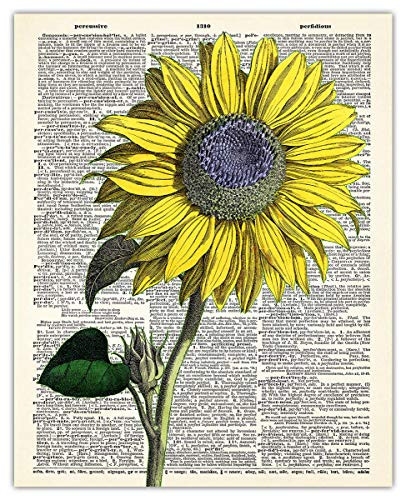 Sunflower Dictionary Wall Art Print  Unique Room Decor -  8x10  Unframed Picture - Great Gift Idea Under 15