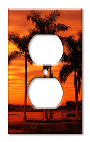Art Plates OVER SIZED Outlet Cover OVERSIZE Outlet Switch Plate - Orange Sunset on the Beach