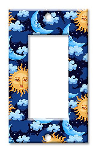 Art Plates Brand Single Gang Rocker OVERSIZE Switch OVER SIZE Wall Plate - Moon  and  Sun