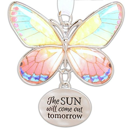 Ganz 2 Beautiful Zinc Butterfly Ornament with Sentiment Featuring White Organza Ribbon for Hanging The Sun Will Come out Tomorrow Ganz 2 Beautiful Zinc Butterfly Ornament with Sentiment Featuring White Organza Ribbon for Hanging The Sun Will Come out Tomorrow
