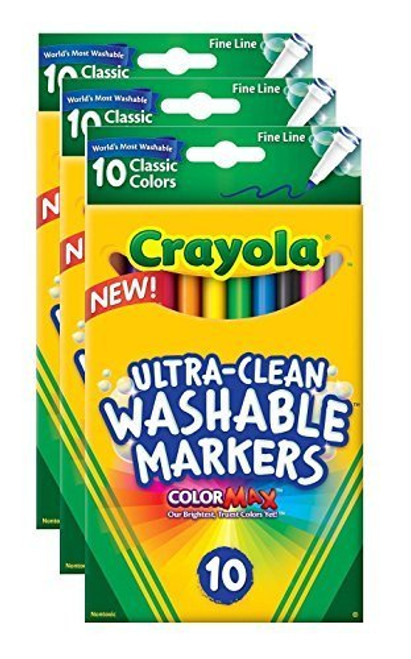 Crayola Ultraclean Fineline Classic Markers, 10 Count, 3-Pack Crayola Ultraclean Fineline Classic Markers, 10 Count, 3-Pack