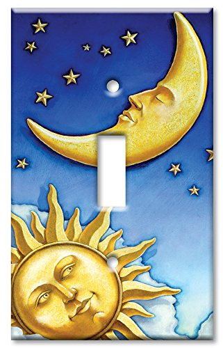 Art Plates - Single Gang Toggle OVERSIZE Switch Plate OVER SIZE Wall Plate - Moon and Sun