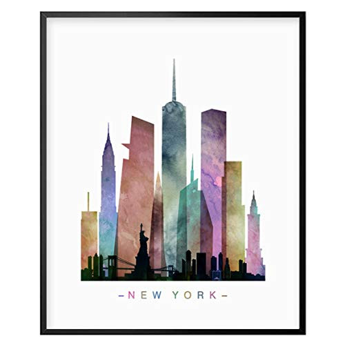 New York Skyline  New York Wall Art  New York Art Print  Watercolor Cityscape Print  Building Wall Decor  8x10 Inch Unframed