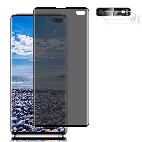 MAXBOOS 1 plus2  Galaxy S10 Plus Privacy Tempered Glass Screen Protector and Lens Protector privacy protection Touch sensitive 9H Hardness Strong Self-Repair for Samsung Galaxy S10 Plus S10 plus 6.4