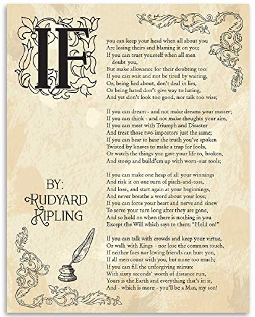 If You Can Keep Your Head - Kipling - 11x14 Unframed Typography Book Page Print - Great Gift for Poetry Fans and Inspirational and Motivational Decor for Home and Office Under 15
