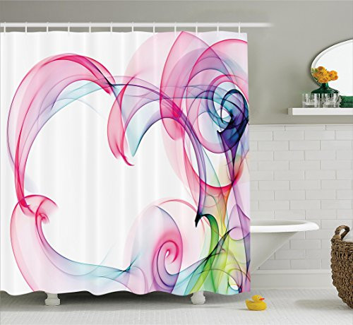 Ambesonne Abstract Home Decor Collection, Colorful Smoke Artwork Contemporary Creative Decorating Futuristic Image, Polyester Fabric Bathroom Shower Curtain Set with Hooks, Pink Navy Blue Green