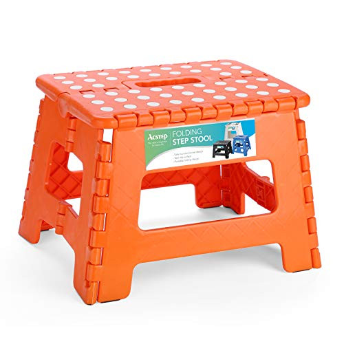 ACSTEP ACKO Folding Step Stool Lightweight Plastic Step Stool 9 inch Foldable Step Stool for Kids Non Slip Folding Stools for Kitchen Bathroom Bedroom  Orange