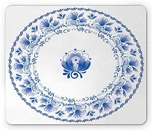 Ambesonne Mandala Mouse Pad  Country Style Floral Soft Color Circle Pattern Persian Features Nostalgic Design  Rectangle Non-Slip Rubber Mousepad  Standard Size  Blue White