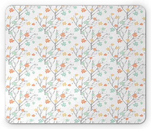 Ambesonne Flower Mouse Pad  Soft Pastel Toned Hand Drawn Floral Tree Branches Grunge Flourish Print  Rectangle Non-Slip Rubber Mousepad  Standard Size  Salmon Peach Grey Mint