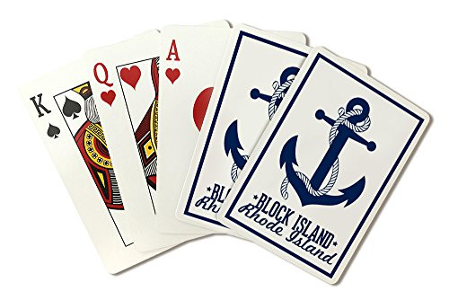 Block Island  Rhode Island - Navy Anchor Design  Playing Card Deck - 52 Card Poker Size with Jokers