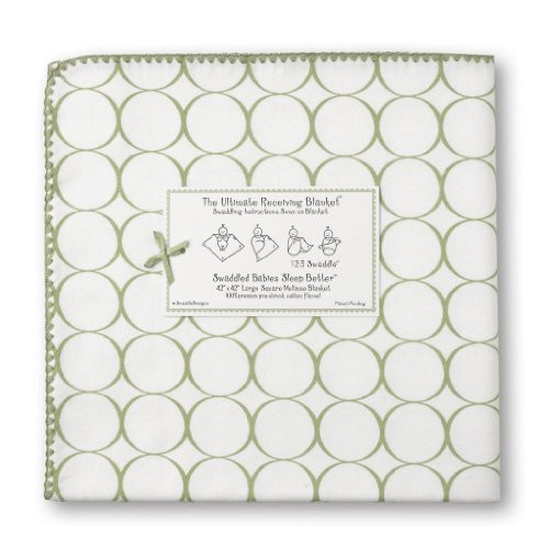 Ultimate Receiving Blanket in Pastel Mod Circles on White Color  Sage