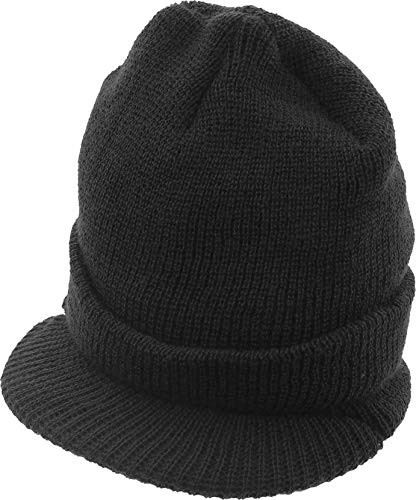 ARMYU Wool Knit Watch Cap with Brim Visor Cold Weather Winter Hat Military USN - US Made  Black