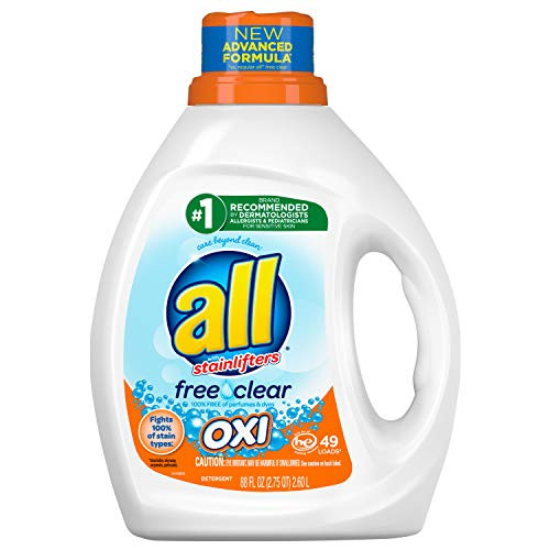 All Liquid Laundry Detergent with Oxi Stain Removers and Whiteners  Free Clear  49 Loads  88 Fluid Ounce