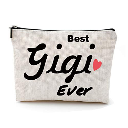 QZRMDA Grandma Gift Cosmetics Bag Best Gigi Ever Cotton Canvas Makeup Bag Multifunction Pouch Travel Bag Gifts Cosmetic Bag for Grandma