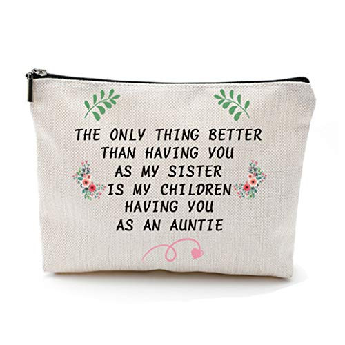 QZRMDA Aunt Gifts Cosmetics Bag Best Aunt Ever My Children Having you as an Auntie Cotton Canvas Makeup Bag Multifunction Pouch Travel Bag Gifts Cosmetic Bag for Women Sister