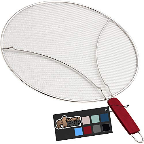 Gorilla Grip Premium Splatter Screen  11.8 Inch  Splatter Screens for Frying Pan Shields Grease and Oil Splashes  Fine Mesh Guard Protects Stove Tops from Cooking Splatters  Red Grip Handle