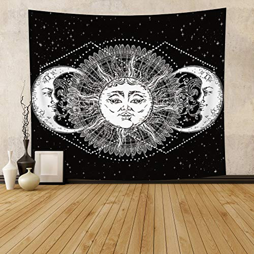 YongFoto 33.9x27.6 Inches Sun and Moon Tapestry Burning Sun with Star Tapestry Black and White Mystic Mandala Tapestry Wall Hanging for Bedroom Living Room Decor YongFoto 33.9x27.6 Inches Sun and Moon Tapestry Burning Sun with Star Tapestry Black and White Mystic Mandala Tapestry Wall Hanging for Bedroom Living Room Decor