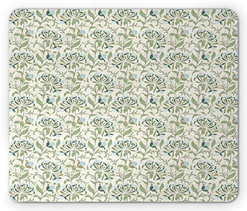 Ambesonne Green Mouse Pad  Pastel Colored Floral Ornaments Soft Petals Leaves Vintage Garden Botany  Rectangle Non-Slip Rubber Mousepad  Standard Size  Multicolor