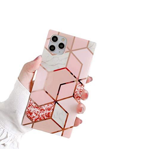 Cocomii Square Geometric Marble iPhone 12 Pro Max Case  Slim Thin Glossy Soft TPU Silicone Rubber Gel Trunk Box Square Edges Bumper Cover Compatible with Apple iPhone 12 Pro Max 6.7 inch  Pink Glitter