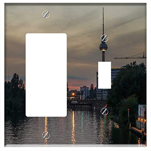 Rocker GFCI Toggle Combination Wall Plate Cover - City River Waters Urban Landscape Panorama Sunset Rocker GFCI Toggle Combination Wall Plate Cover - City River Waters Urban Landscape Panorama Sunset