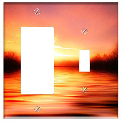 Rocker GFCI Toggle Combination Wall Plate Cover - Sunset Light Mirroring Sun Water Lake Sea Clouds