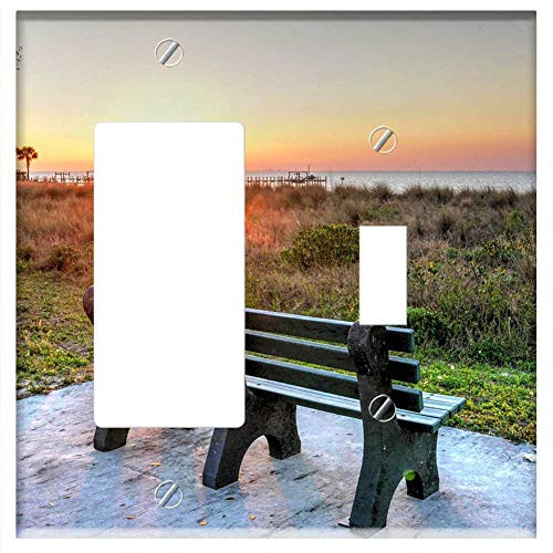 Rocker GFCI Toggle Combination Wall Plate Cover - Sunset Bench Tropical Sky Palm Coast Paradise Rocker GFCI Toggle Combination Wall Plate Cover - Sunset Bench Tropical Sky Palm Coast Paradise