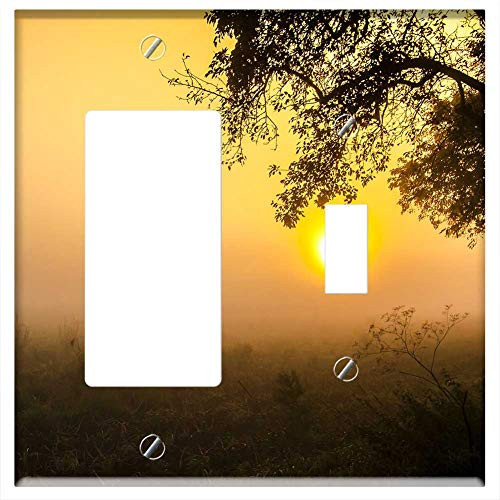 Rocker GFCI Toggle Combination Wall Plate Cover - Landscape Fog Sunrise Tree Nature Rocker GFCI Toggle Combination Wall Plate Cover - Landscape Fog Sunrise Tree Nature