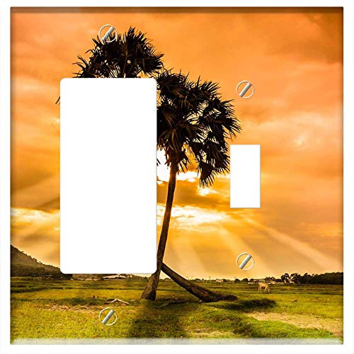 Rocker GFCI Toggle Combination Wall Plate Cover - Tree Thot Sunset Beauty Vietnam Palm Trees Field Rocker GFCI Toggle Combination Wall Plate Cover - Tree Thot Sunset Beauty Vietnam Palm Trees Field