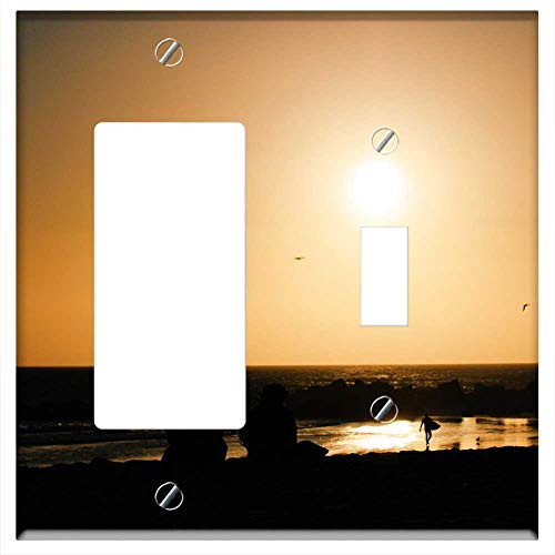 Rocker GFCI Toggle Combination Wall Plate Cover - Sunset Dusk Beach Horizon Summer Sand Silhouette