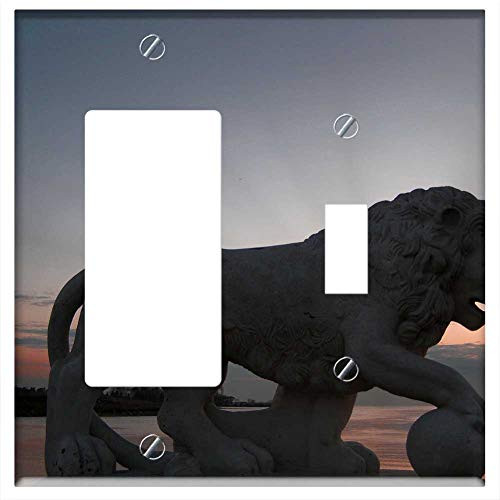 Rocker GFCI Toggle Combination Wall Plate Cover - Lion Sculpture Sunset Evening Stone Monument Rocker GFCI Toggle Combination Wall Plate Cover - Lion Sculpture Sunset Evening Stone Monument