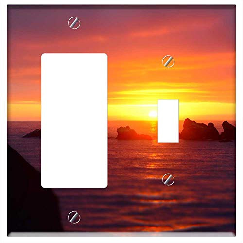 Rocker GFCI Toggle Combination Wall Plate Cover - Sunset Coast Rocks Craggy Sea Ocean Water Nature