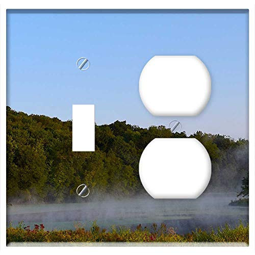 2-Gang  Toggle Outlet Combination Wall Plate Cover - Sunrise Pond Mist Water Sky Nature Trees