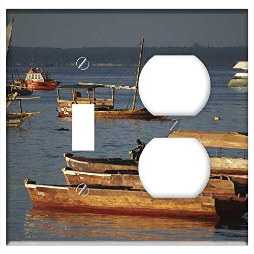 2-Gang  Toggle Outlet Combination Wall Plate Cover - Port Sunset Tanzania Dhow Boats