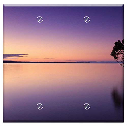 Double Blank Wall Plate Cover - Sunset Tree Water Silhouette Nature Landscape Sky