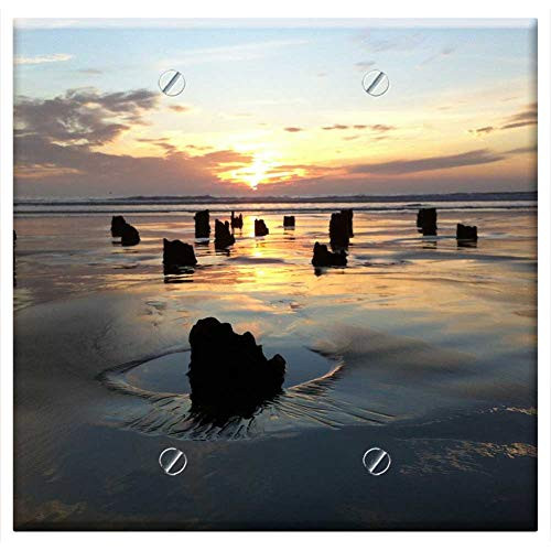 Double Blank Wall Plate Cover - Pier Beach Sunset Ocean Water Colorful Waves