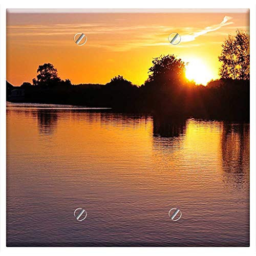Double Blank Wall Plate Cover - River Scenery Nature Sunset Sky Sun
