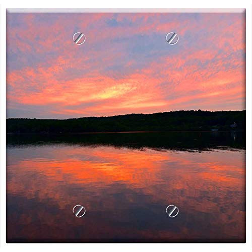 Double Blank Wall Plate Cover - Lake Sunset Colors Sky Clouds Water Landscape 3
