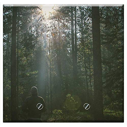 Double Blank Wall Plate Cover - Forest Nature Jogging Sun Rays Light Trees
